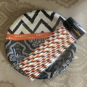 Plates Straws Ecco Black Orange